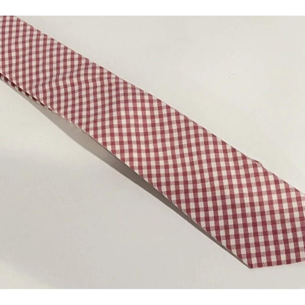 J.CREW 100% Cotton Tie Pink White Plaid Necktie NEW 2.5” X 57”